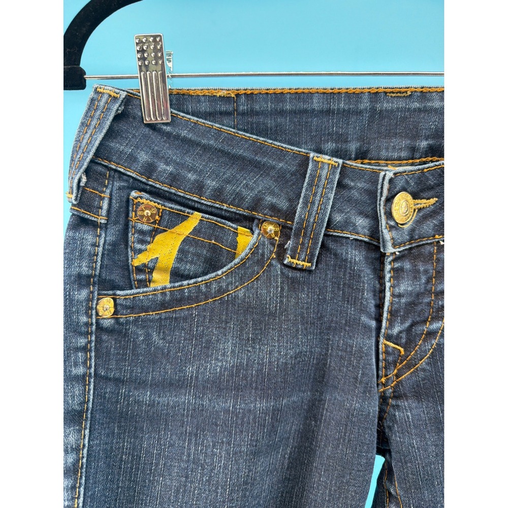 True Religion Womens 27 Painted Horseshoe Low Rise Straight Leg Jeans Dark Wash - Picture 2 of 6
